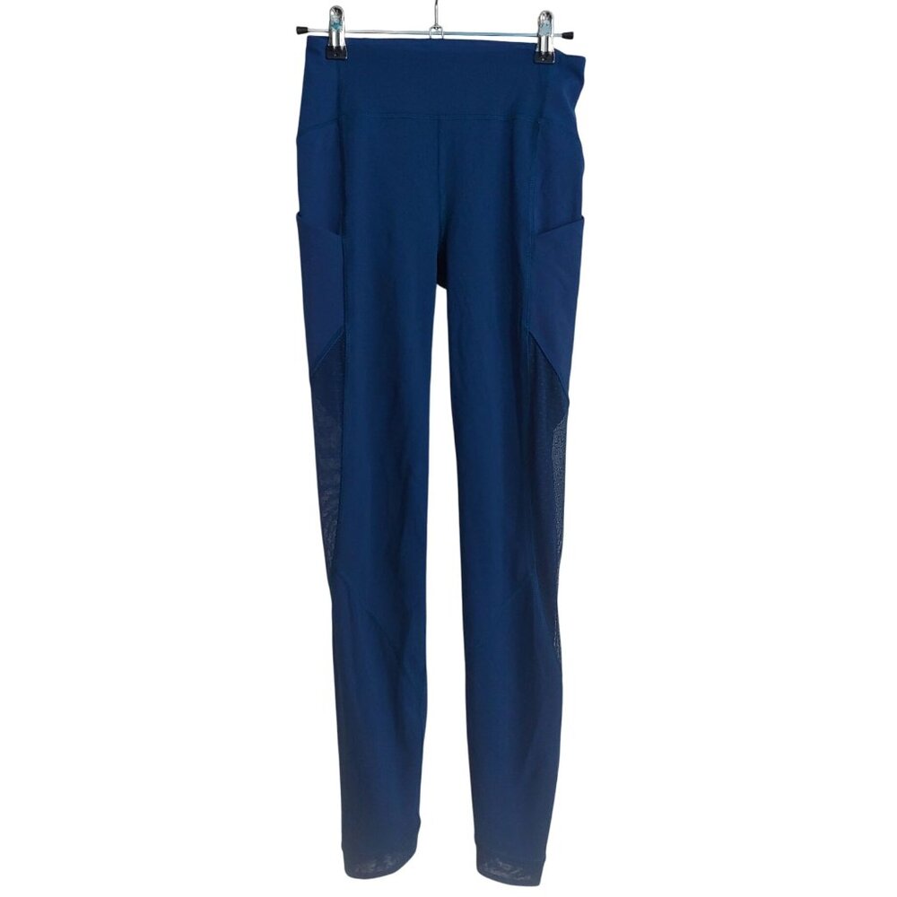 Lululemon Sole Training High-Rise Athletic Leggings Teal Mesh Cutout 4 Crop